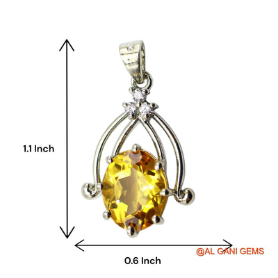 925 Silver Citrine Stone Zircon Bezel November Birth Mother Pendant SP-5