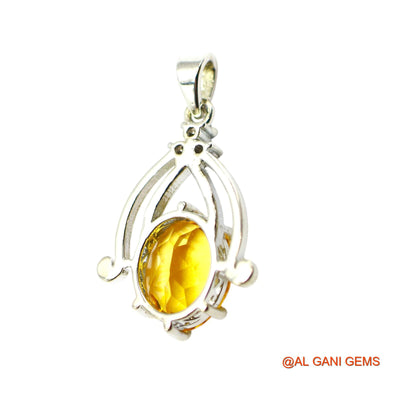 925 Silver Citrine Stone Zircon Bezel November Birth Mother Pendant SP-5