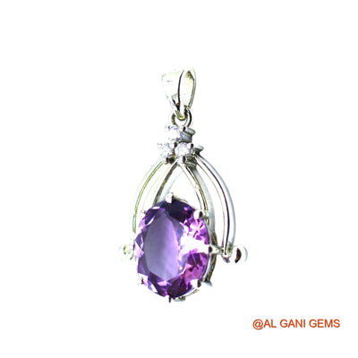 Sterling Silver Natural Amethyst Zircon Anniversary Engagement Pendant SP-6