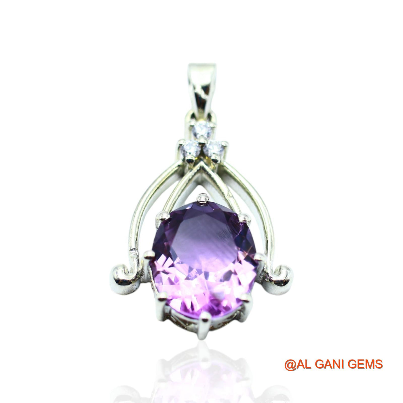 Sterling Silver Natural Amethyst Zircon Anniversary Engagement Pendant SP-6