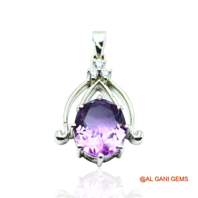 Sterling Silver Natural Amethyst Zircon Anniversary Engagement Pendant SP-6
