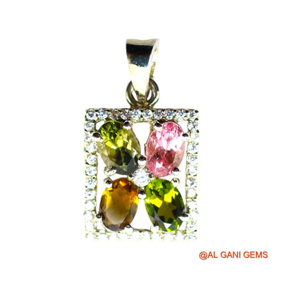925 Silver Faceted October Birth Tourmaline Stone Zircon Bezel Pendant SP-7