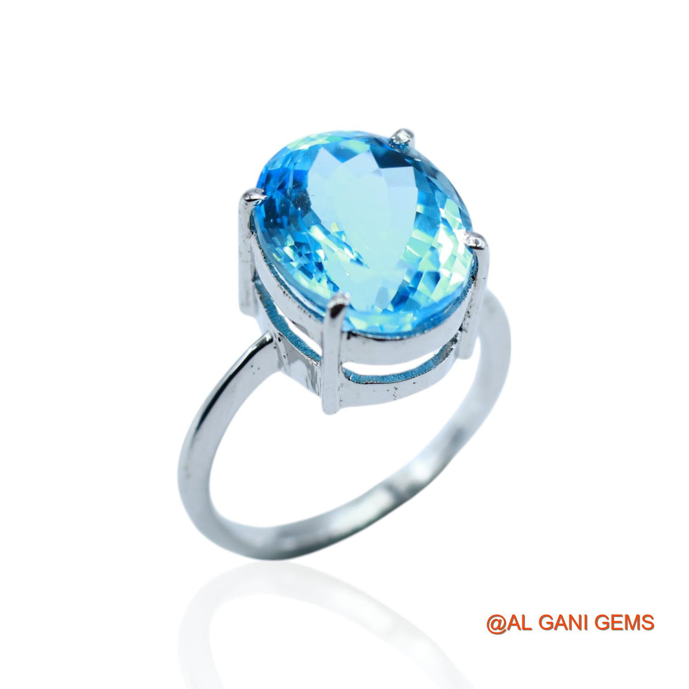 Sterling Silver Natural Blue Topaz Solitaire Mother Friend Gift Ring SR-10