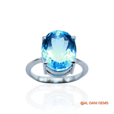 Sterling Silver Natural Blue Topaz Solitaire Mother Friend Gift Ring SR-10