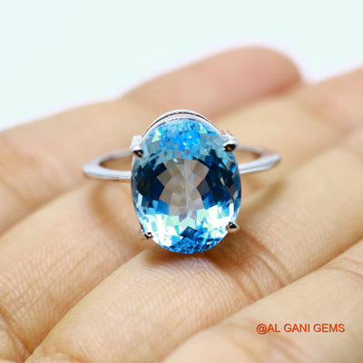 Sterling Silver Natural Blue Topaz Solitaire Mother Friend Gift Ring SR-10