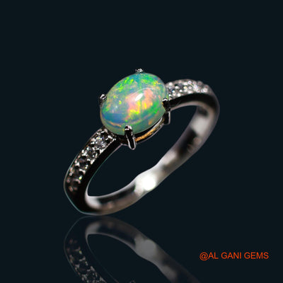 Natural Ethiopian Fire Opal Zircon 925 Sterling Silver Bezel Solitaire Boho Ring SR-12