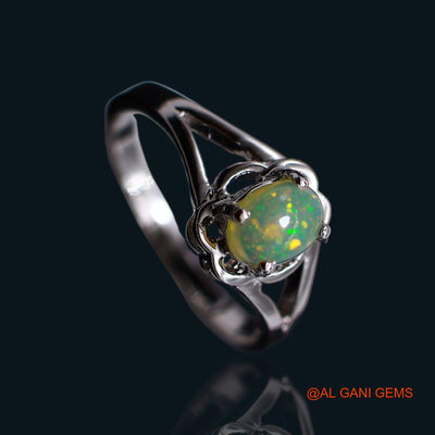 Natural Ethiopian Fire Opal 925 Silver Birthday Wedding Statement Solitaire Ring SR-13