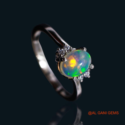 Natural Ethiopian Fire Opal Zircon Sterling Silver Bezel Wedding Solitaire Ring SR-14