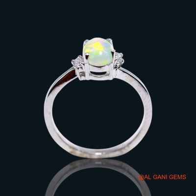Natural Ethiopian Fire Opal Zircon Sterling Silver Bezel Wedding Solitaire Ring SR-14