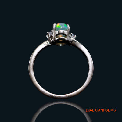 Natural Ethiopian Fire Opal Zircon Sterling Silver Bezel Wedding Solitaire Ring SR-14