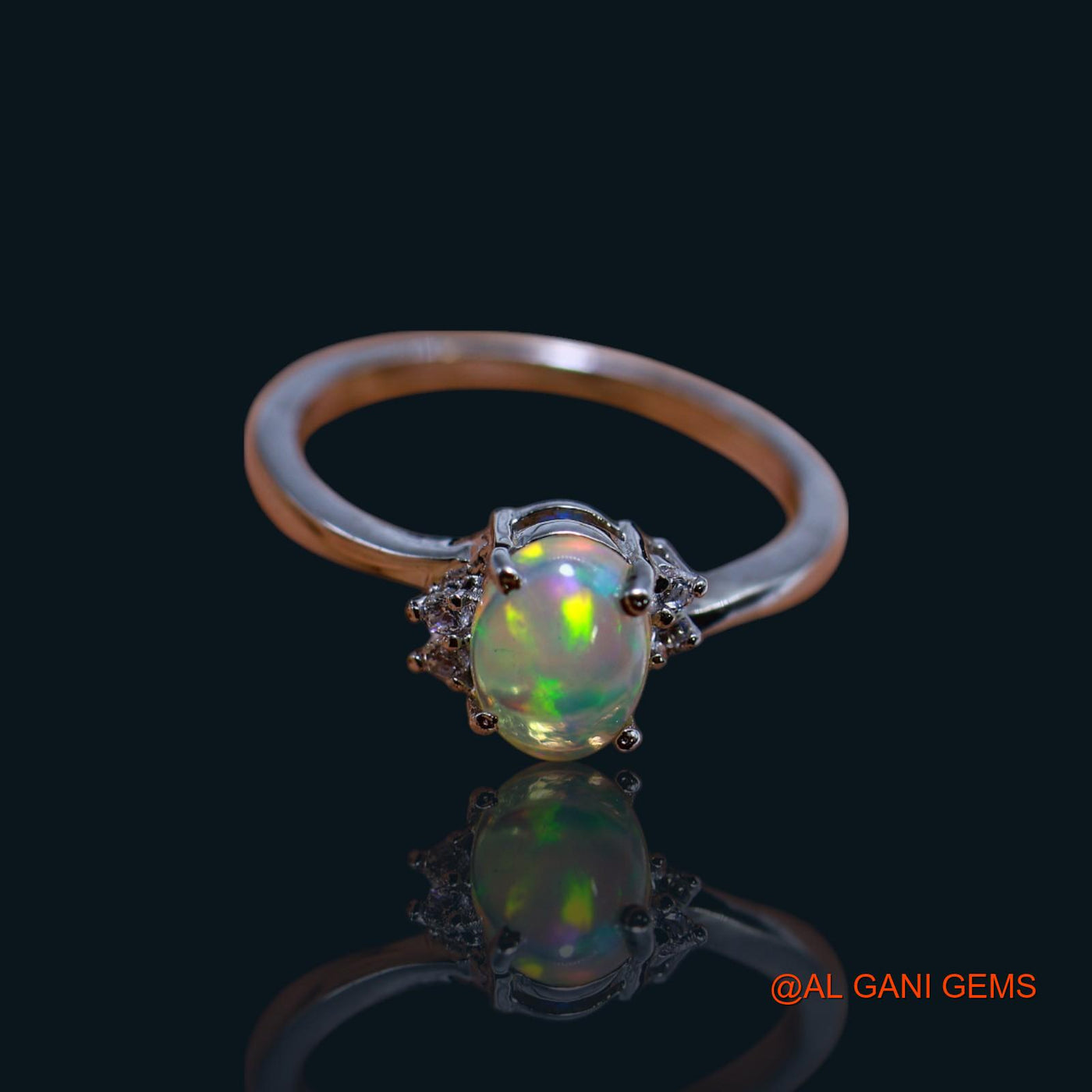 Natural Ethiopian Fire Opal Zircon Sterling Silver Bezel Wedding Solitaire Ring SR-14