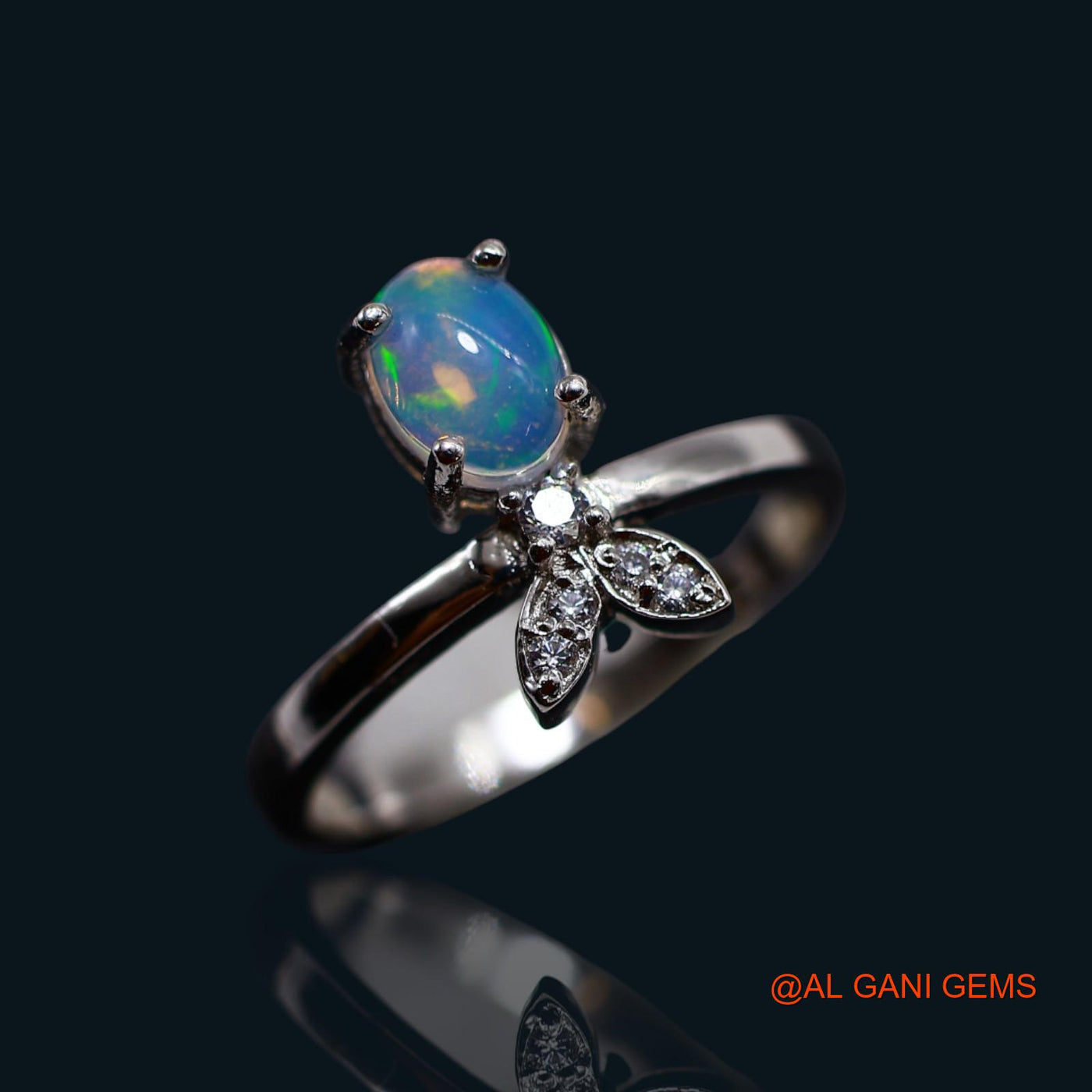 925 Silver Natural Ethiopian Fire Opal Zircon Antique Solitaire Statement Ring SR-15