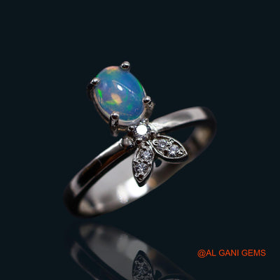 925 Silver Natural Ethiopian Fire Opal Zircon Antique Solitaire Statement Ring SR-15