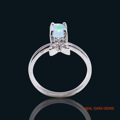 925 Silver Natural Ethiopian Fire Opal Zircon Antique Solitaire Statement Ring SR-15