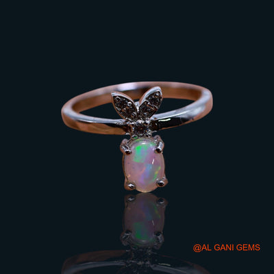 925 Silver Natural Ethiopian Fire Opal Zircon Antique Solitaire Statement Ring SR-15