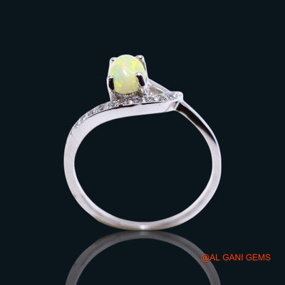 Ethiopian Fire Opal Stone Zircon Boho Solitaire Birthday Ring 925 Sterling Silver SR-16