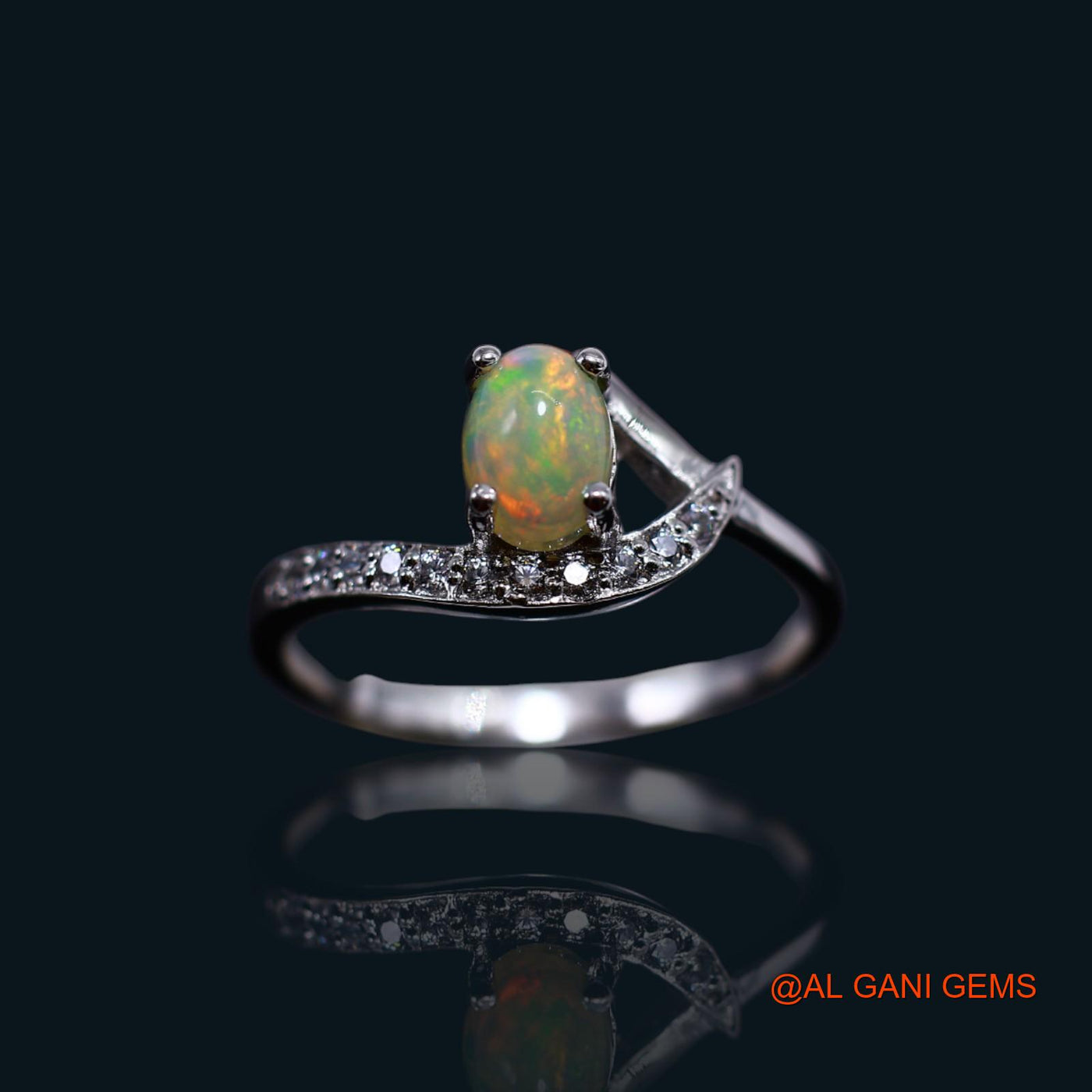 Ethiopian Fire Opal Stone Zircon Boho Solitaire Birthday Ring 925 Sterling Silver SR-16
