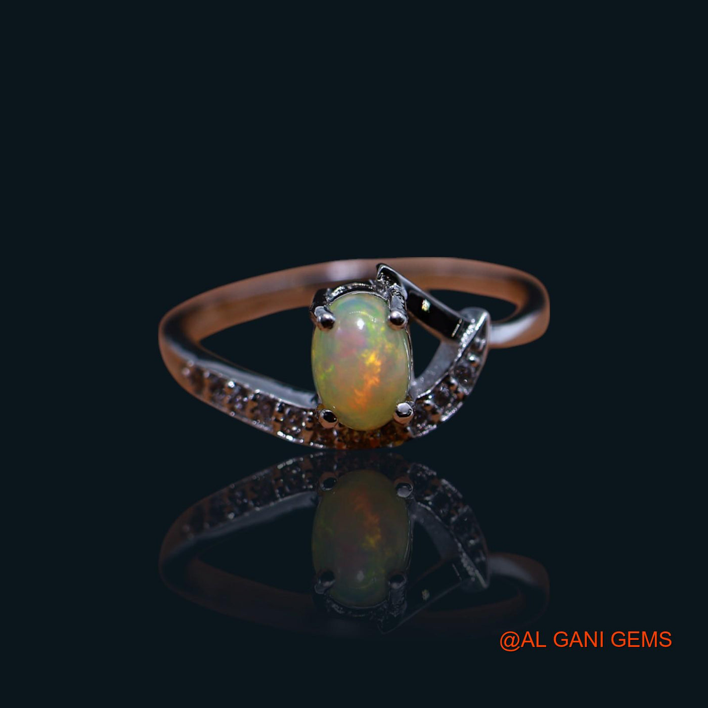 Ethiopian Fire Opal Stone Zircon Boho Solitaire Birthday Ring 925 Sterling Silver SR-16