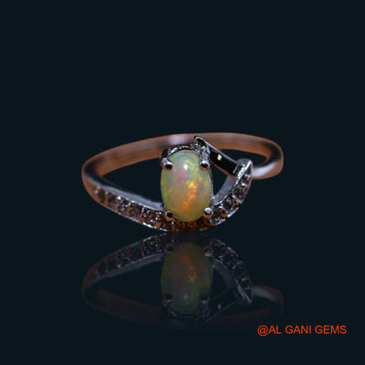 Ethiopian Fire Opal Stone Zircon Boho Solitaire Birthday Ring 925 Sterling Silver SR-16