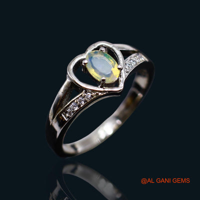 Ethiopian Fire Opal Gemstone Zircon Sterling Silver Daughter Solitaire Bezel Ring SR-18