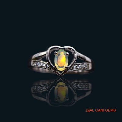 Ethiopian Fire Opal Gemstone Zircon Sterling Silver Daughter Solitaire Bezel Ring SR-18