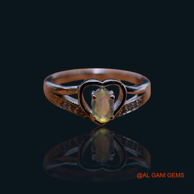 Ethiopian Fire Opal Gemstone Zircon Sterling Silver Daughter Solitaire Bezel Ring SR-18