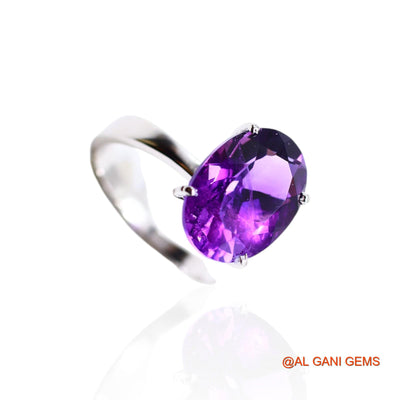 Sterling Silver Amethyst Gemstone Bezel Solitaire Crown Chakra Ring SR-19