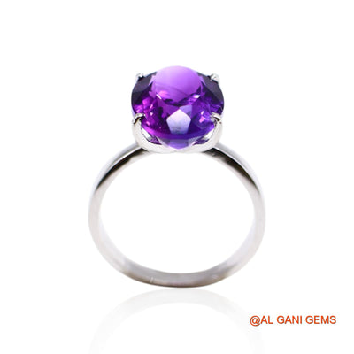 Sterling Silver Amethyst Gemstone Bezel Solitaire Crown Chakra Ring SR-19