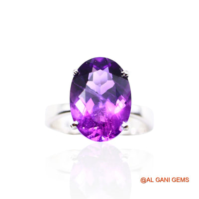 Sterling Silver Amethyst Gemstone Bezel Solitaire Crown Chakra Ring SR-19