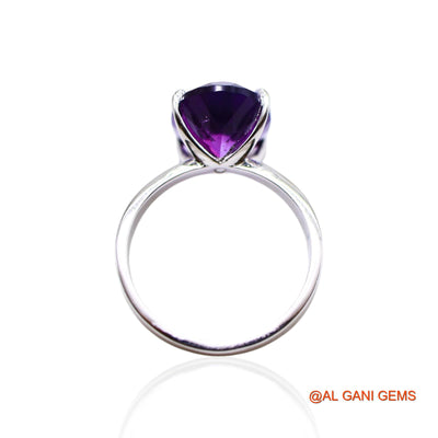 Sterling Silver Amethyst Gemstone Bezel Solitaire Crown Chakra Ring SR-19