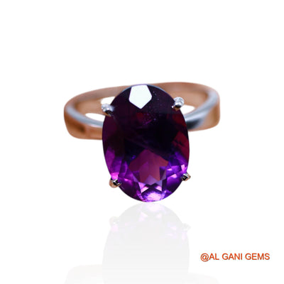 Sterling Silver Amethyst Gemstone Bezel Solitaire Crown Chakra Ring SR-19