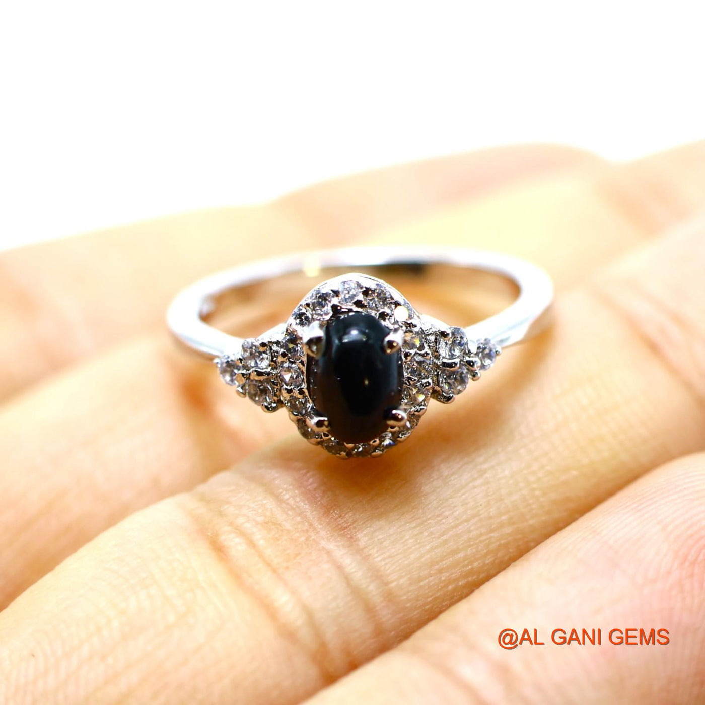 Black Star Stone Zircon Solitaire Wedding Boho Ring 925 Sterling Silver SR-1