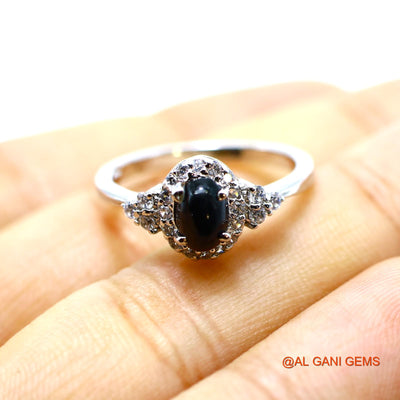 Black Star Stone Zircon Solitaire Wedding Boho Ring 925 Sterling Silver SR-1