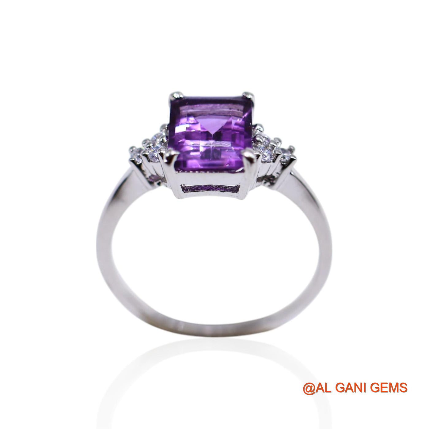 Sterling Silver Faceted Natural Amethyst Zircon Solitaire Wedding Ring SR-20
