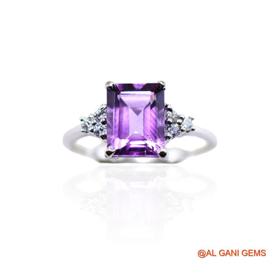 Sterling Silver Faceted Natural Amethyst Zircon Solitaire Wedding Ring SR-20