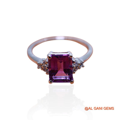 Sterling Silver Faceted Natural Amethyst Zircon Solitaire Wedding Ring SR-20