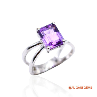 925 Silver Natural Amethyst Anniversary Solitaire Statement Bezel Ring SR-21