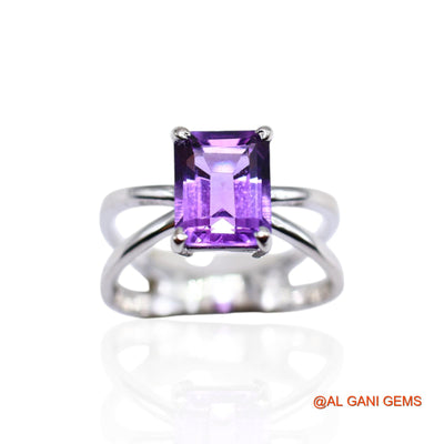 925 Silver Natural Amethyst Anniversary Solitaire Statement Bezel Ring SR-21