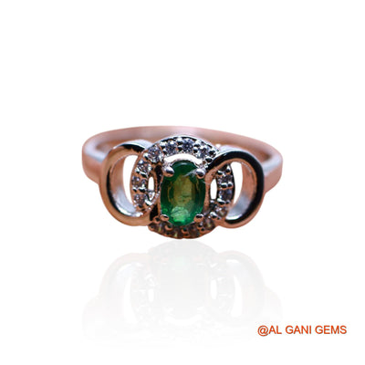 925 Silver May Emerald Stone Zircon Mother Bezel Solitaire Boho Ring SR-22