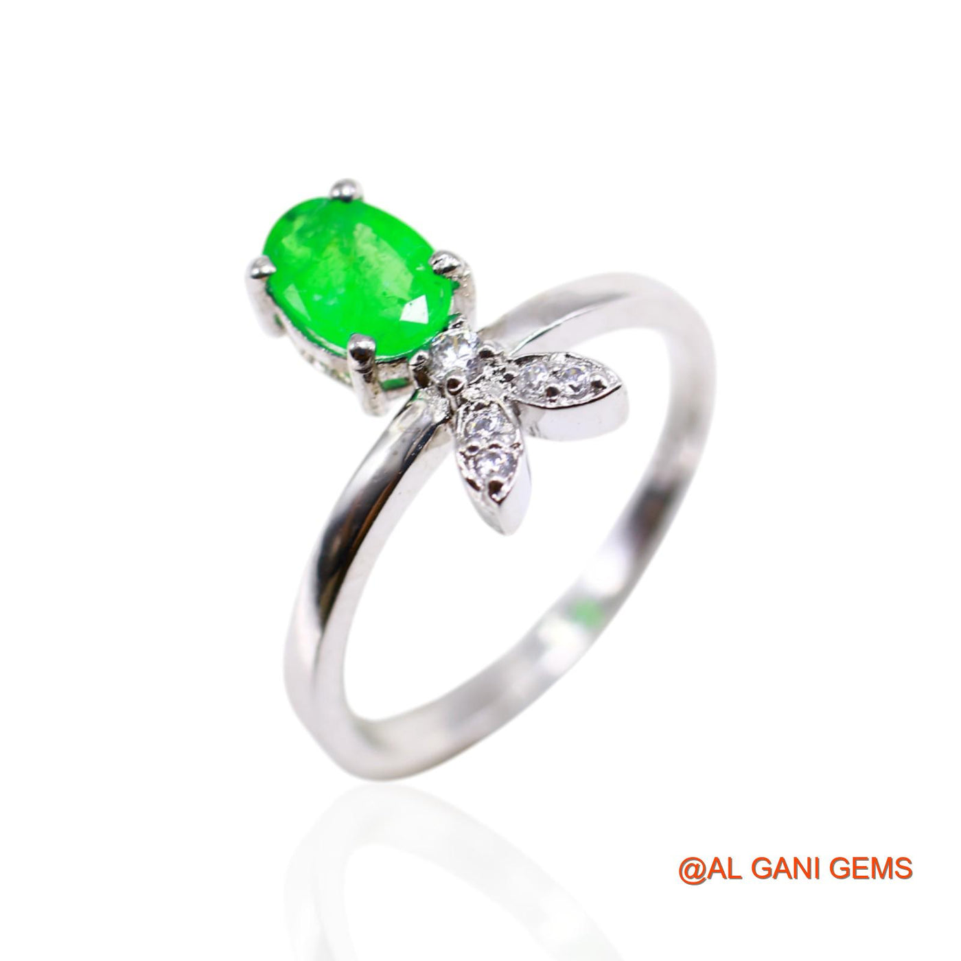 925 Silver Faceted Emerald Stone Zircon Wedding Solitaire Bezel Ring SR-23
