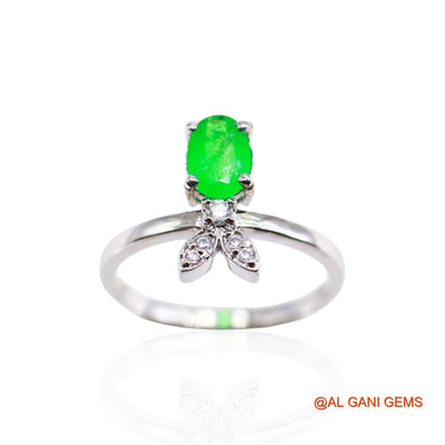 925 Silver Faceted Emerald Stone Zircon Wedding Solitaire Bezel Ring SR-23