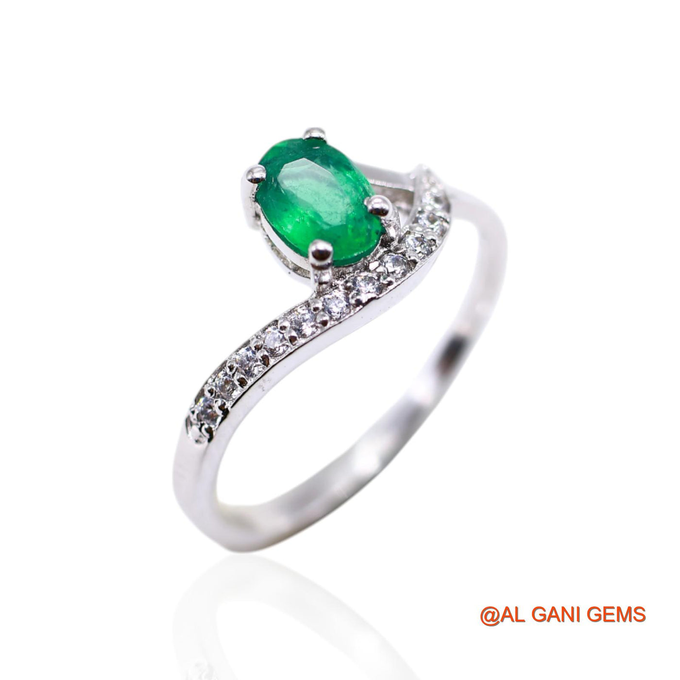 Faceted Emerald Gemstone Zircon 925 Sterling Silver Solitaire Ring SR-24
