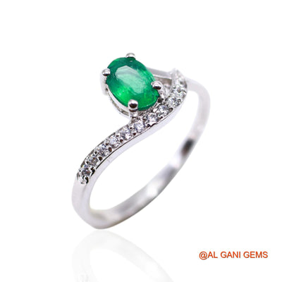 Faceted Emerald Gemstone Zircon 925 Sterling Silver Solitaire Ring SR-24
