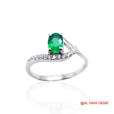 Faceted Emerald Gemstone Zircon 925 Sterling Silver Solitaire Ring SR-24