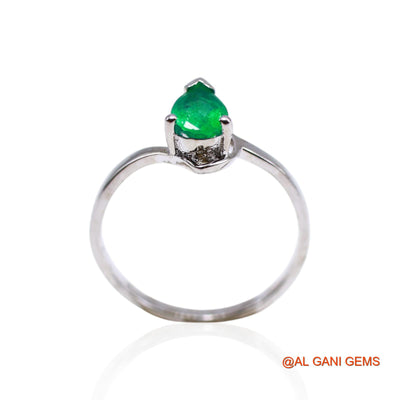 Heart Chakra Natural Emerald Handcrafted Solitaire Ring 925 Silver SR-25