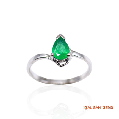 Heart Chakra Natural Emerald Handcrafted Solitaire Ring 925 Silver SR-25