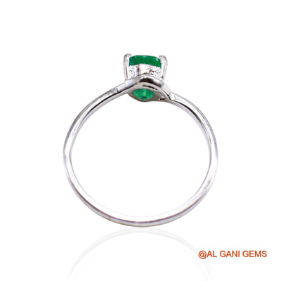 Heart Chakra Natural Emerald Handcrafted Solitaire Ring 925 Silver SR-25