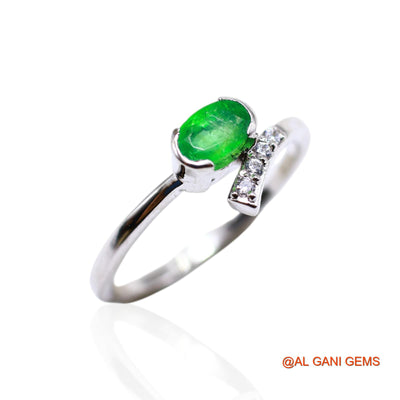 Natural Emerald Zircon Sterling Silver Solitaire Bezel May Birth Ring SR-26