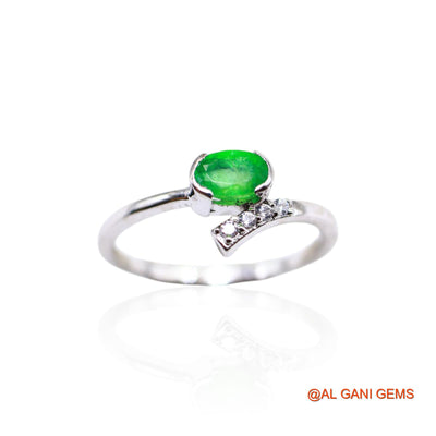Natural Emerald Zircon Sterling Silver Solitaire Bezel May Birth Ring SR-26
