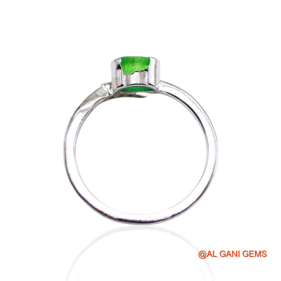 Natural Emerald Zircon Sterling Silver Solitaire Bezel May Birth Ring SR-26